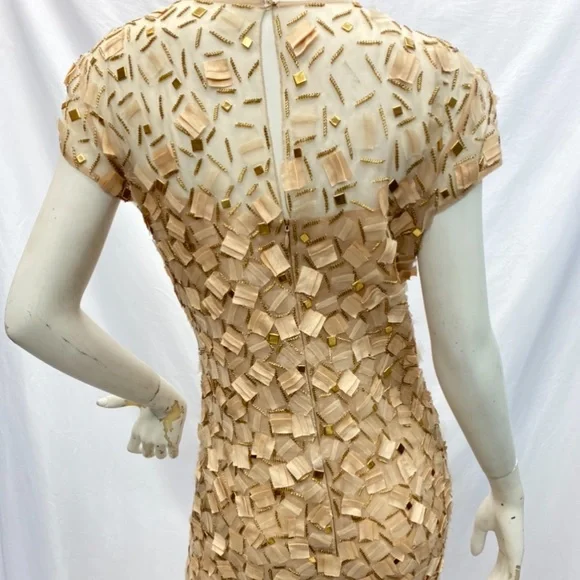CAROLINA HERRERA silk champagne gold Mix media short sleeves, long gown - Picture 6 of 15